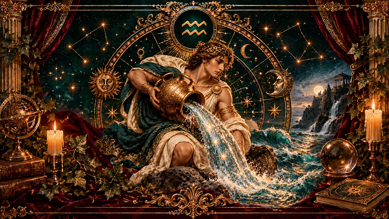 Ilustración astrológica victoriana del signo Acuario