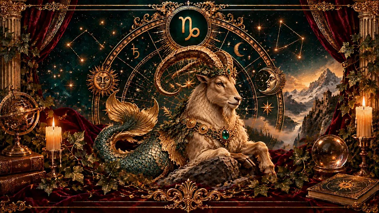 Ilustración astrológica victoriana del signo Capricornio