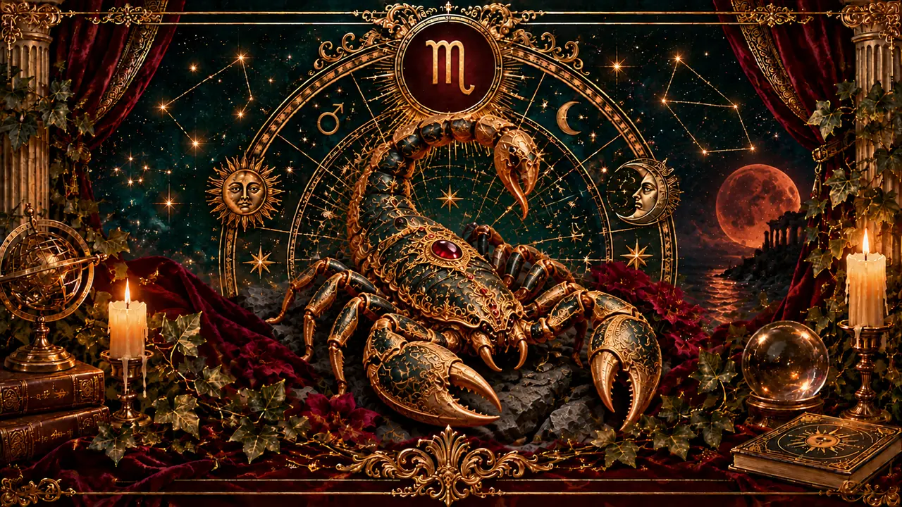 Ilustración astrológica victoriana del signo Escorpio