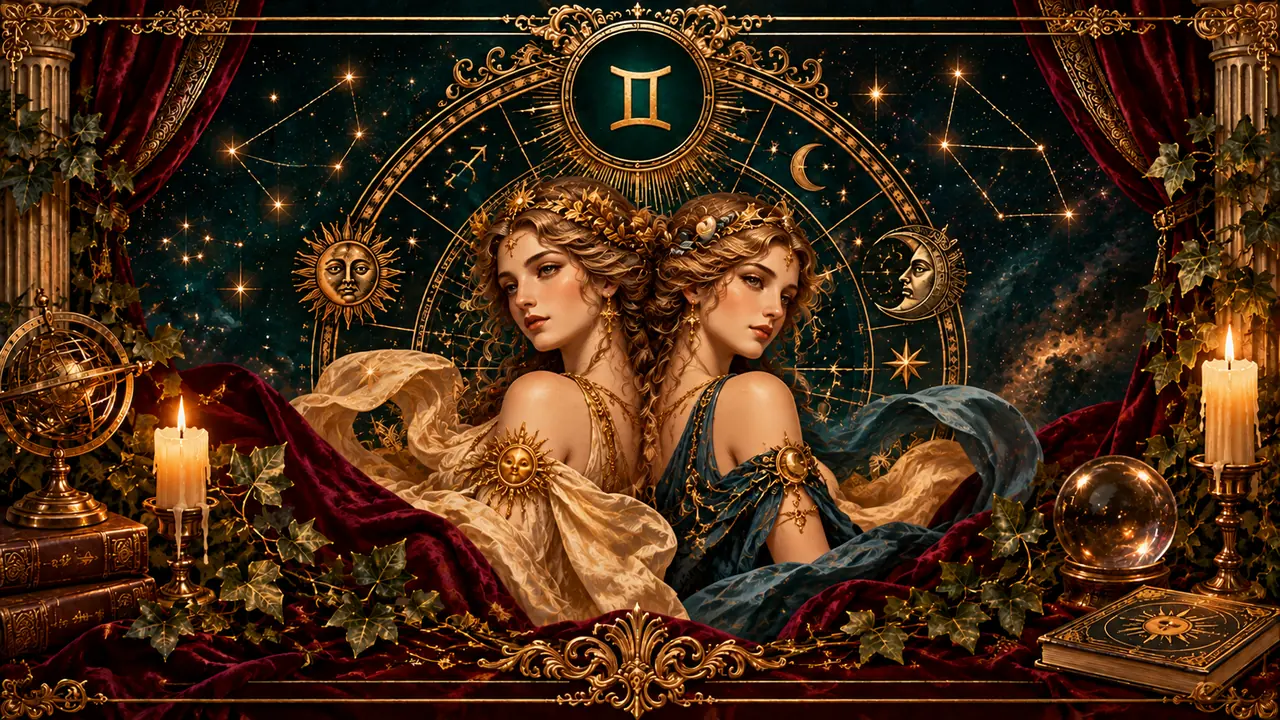Ilustración astrológica victoriana del signo Géminis