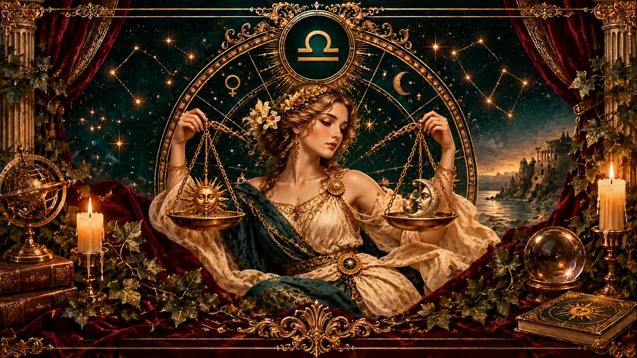 Ilustración astrológica victoriana del signo Libra