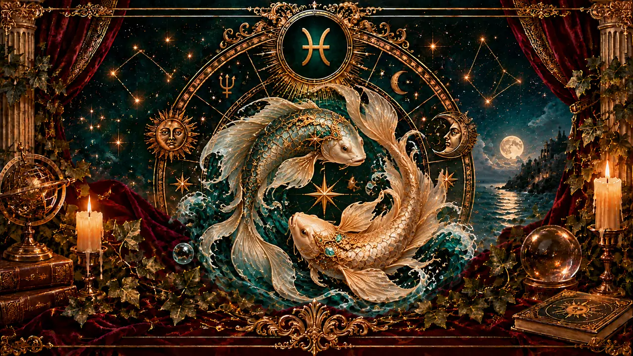 Ilustración astrológica victoriana del signo Piscis