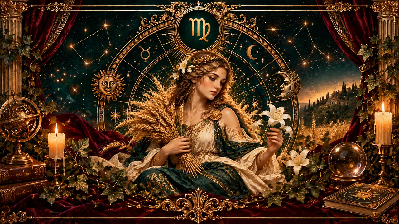 Ilustración astrológica victoriana del signo Virgo